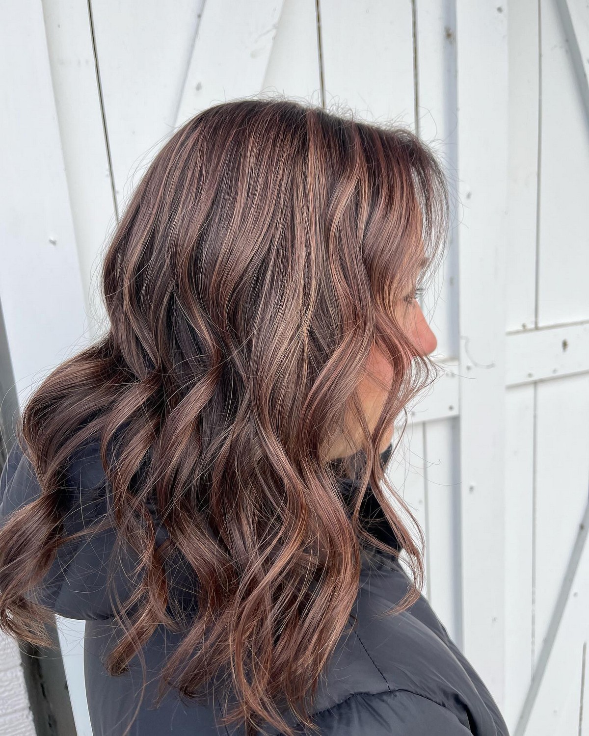Dark Brown Hair With Rose Gold Highlights