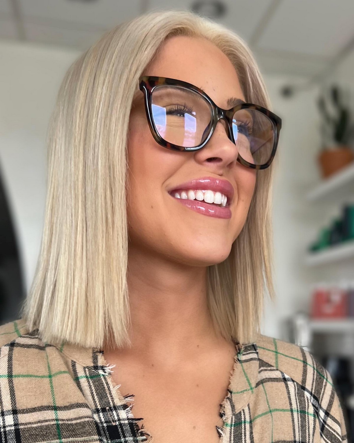 Light Blonde Straight Blunt Cut Bob