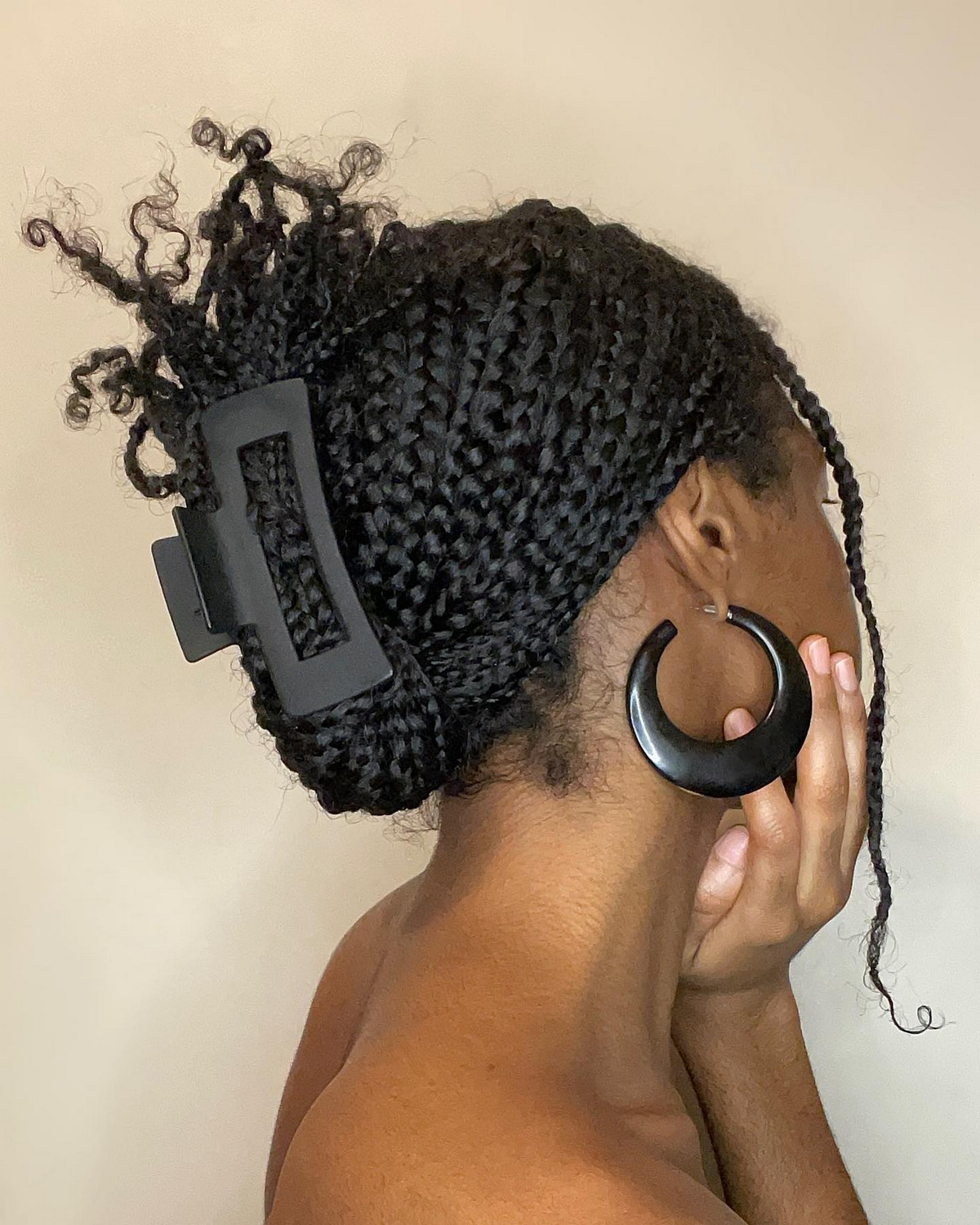 Mini braids hairstyle with clips