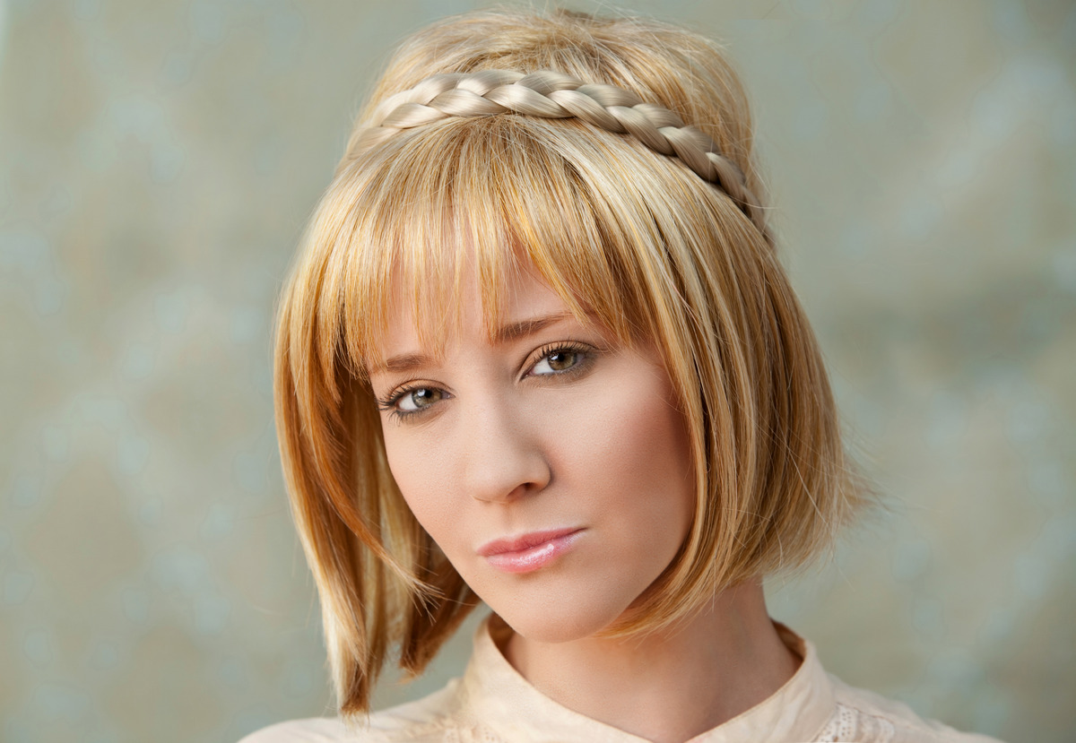 Short Blonde Hair With A Crown Braid Wig