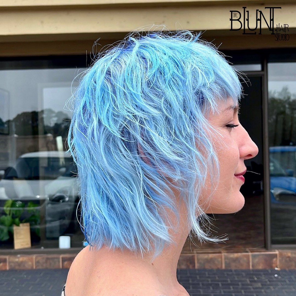 Blue Layer Pixie Blunt Cut