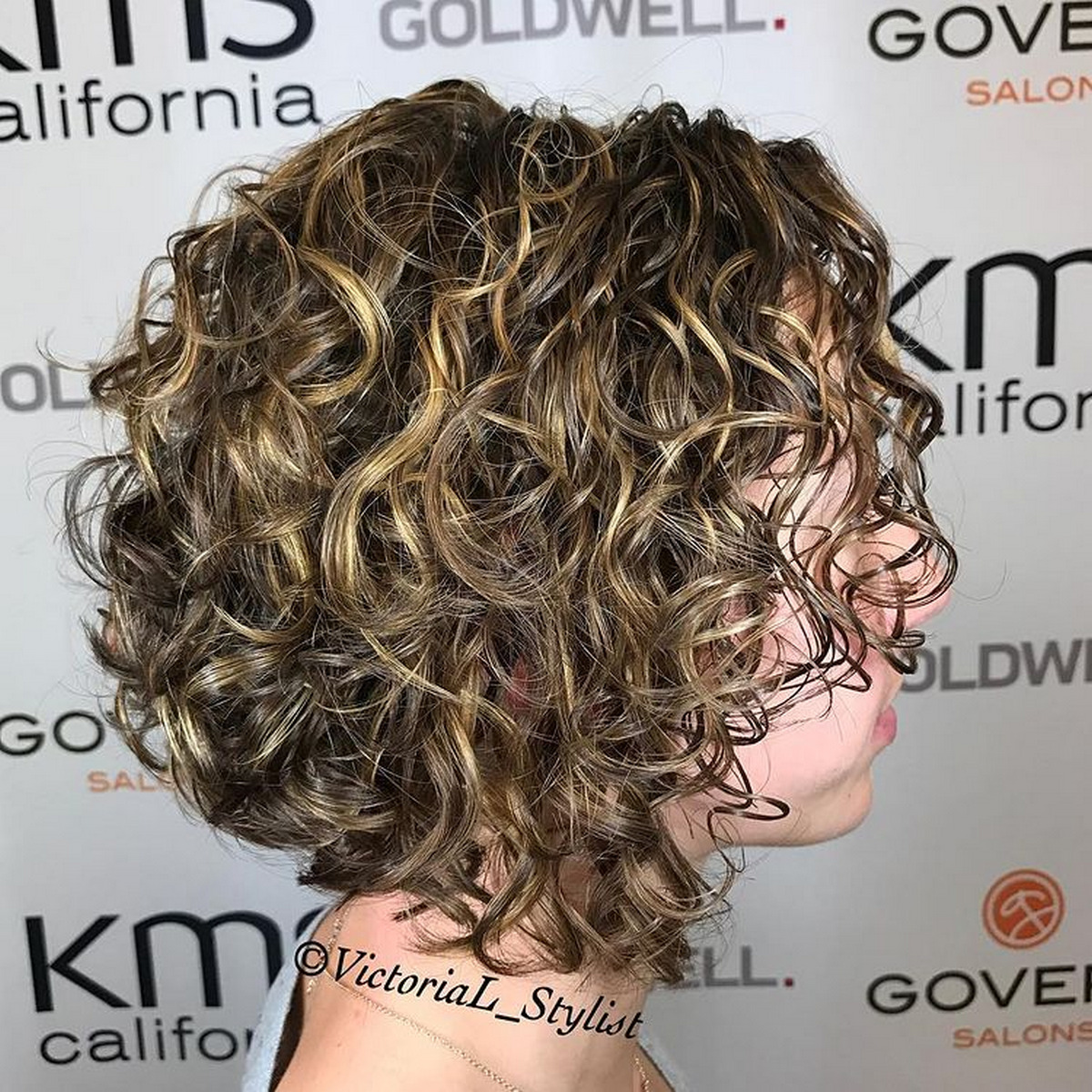 Curly Blonde Balayage Bob