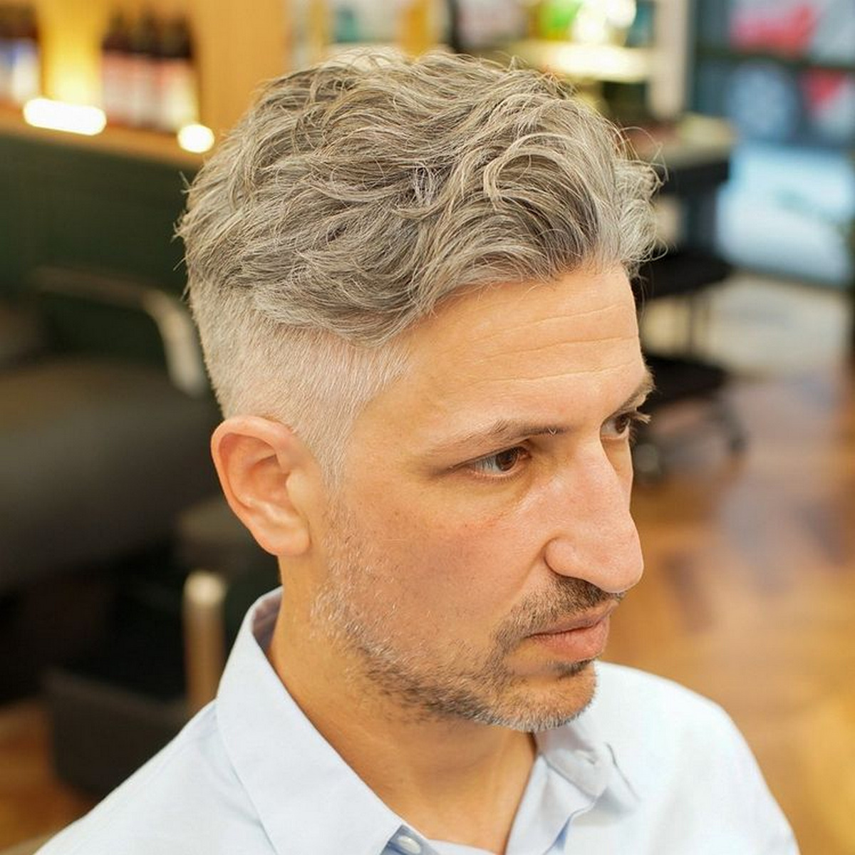 Curly Side-Swept Hair with Taper