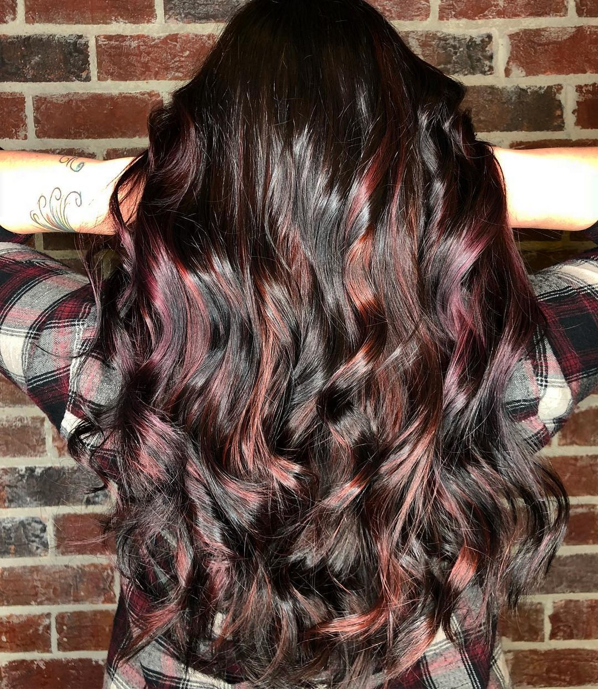 Dark Brown Hair With Plum Highlights