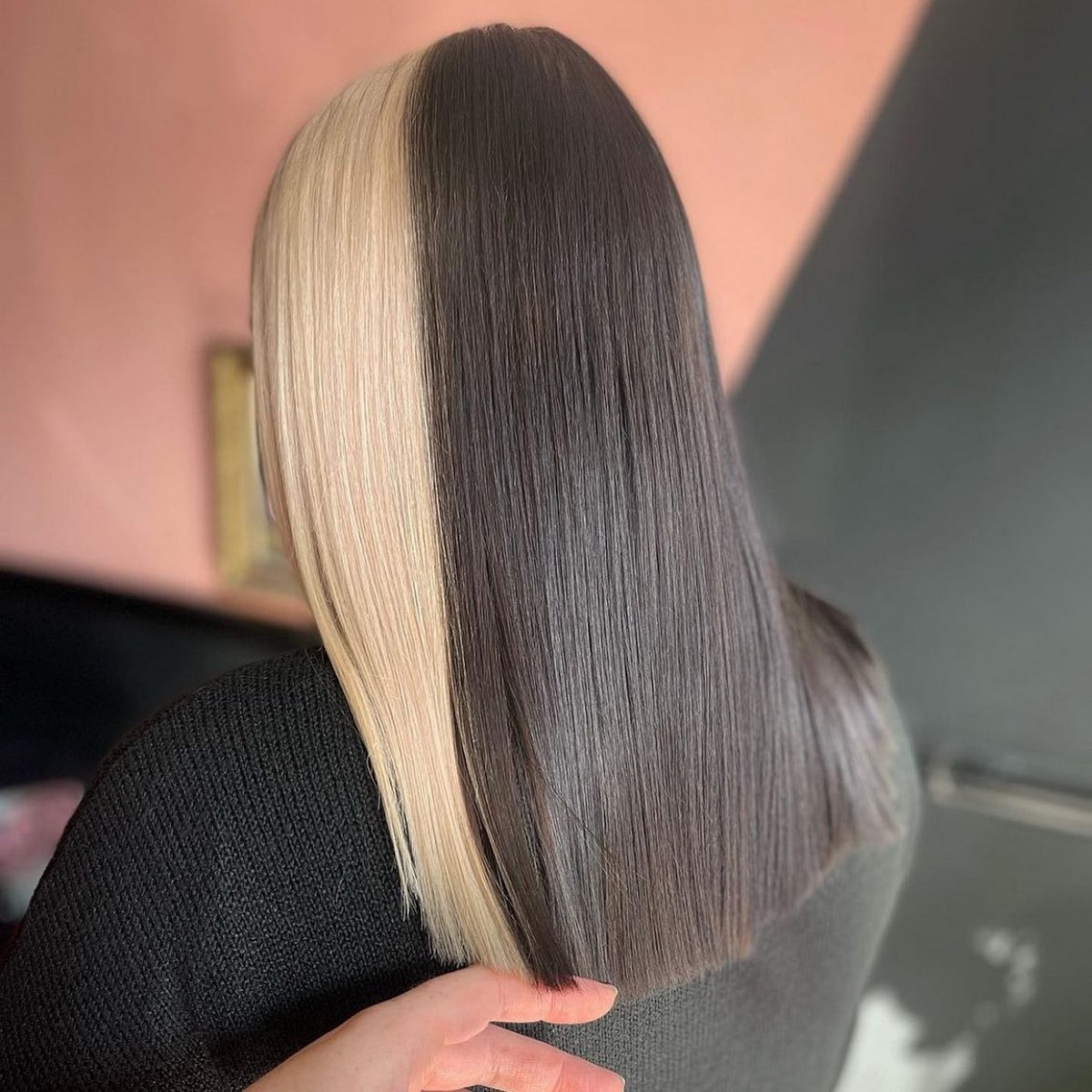 Half Blonde Half Brown, Straight Blunt Hair