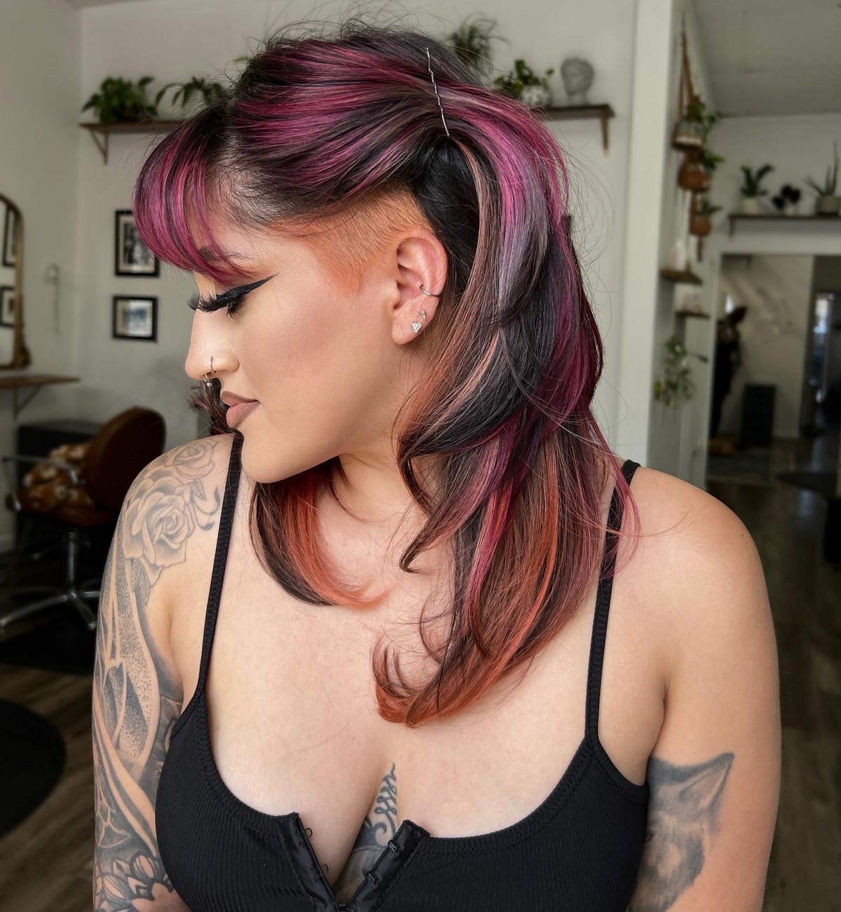 Layered Haircut With Hidden Undercut And Bangs