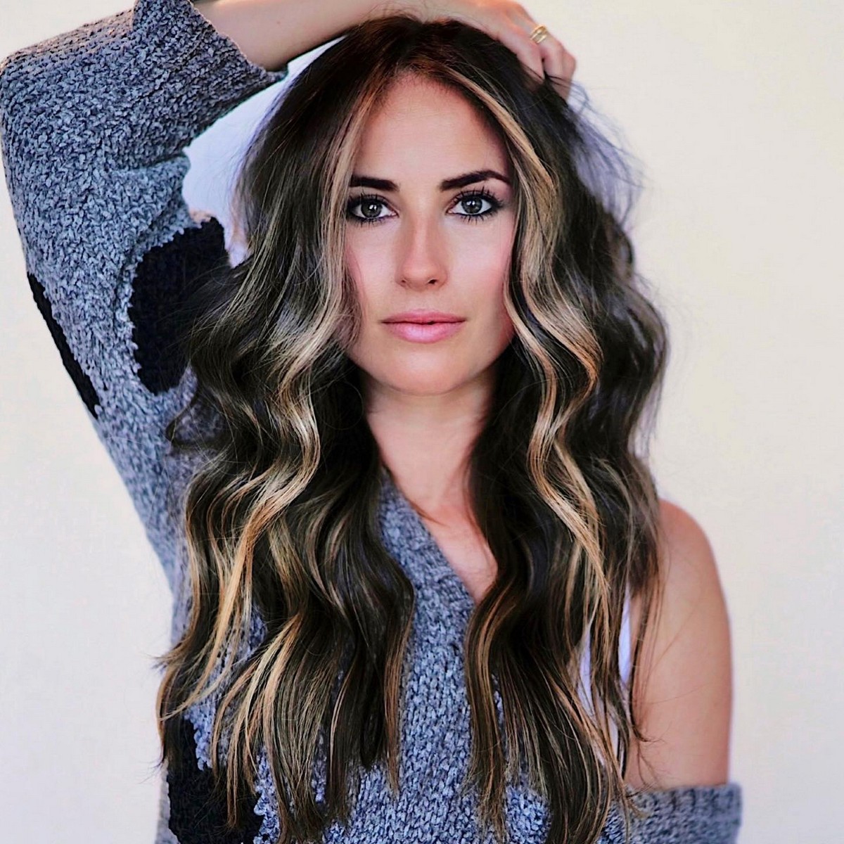 Long Black Hair With Blonde Money Piece and Highlights