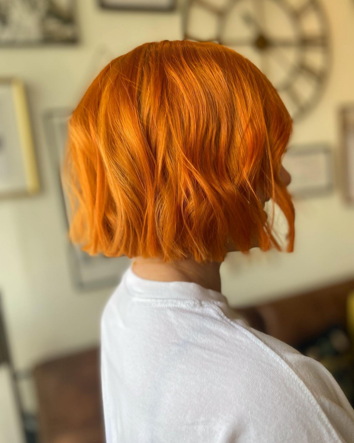 Orange Wavy Short Blunt Bob