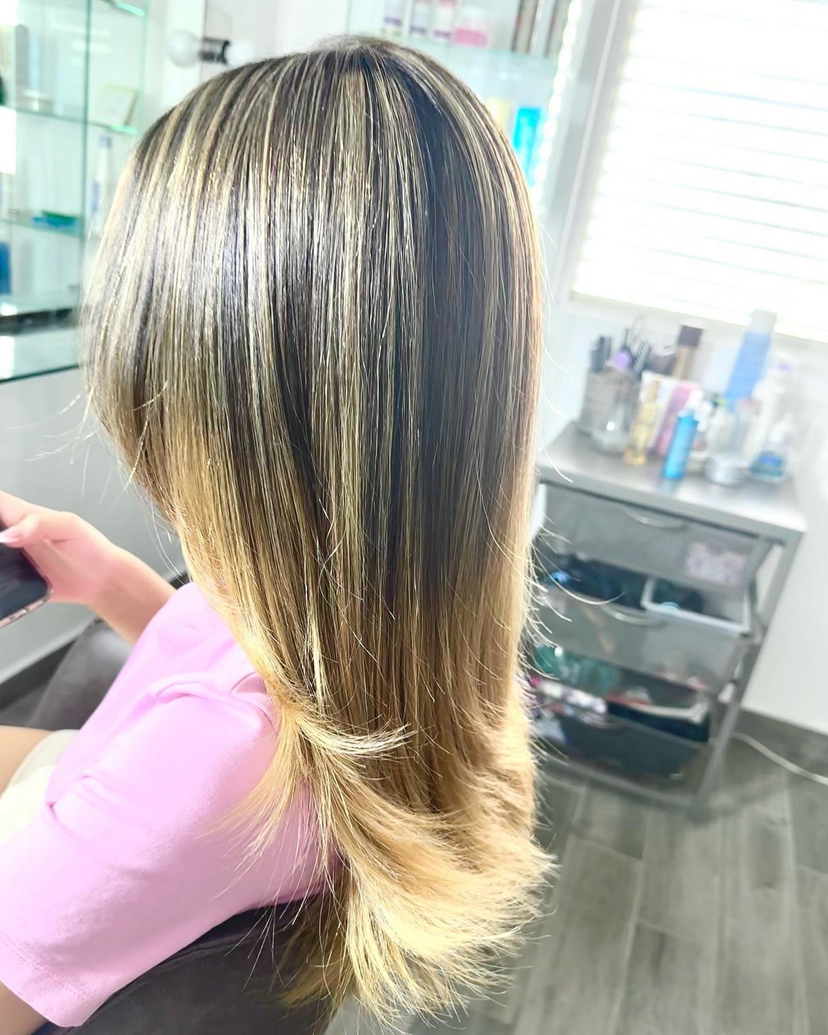 Golden Blonde Balayage On Black Hair