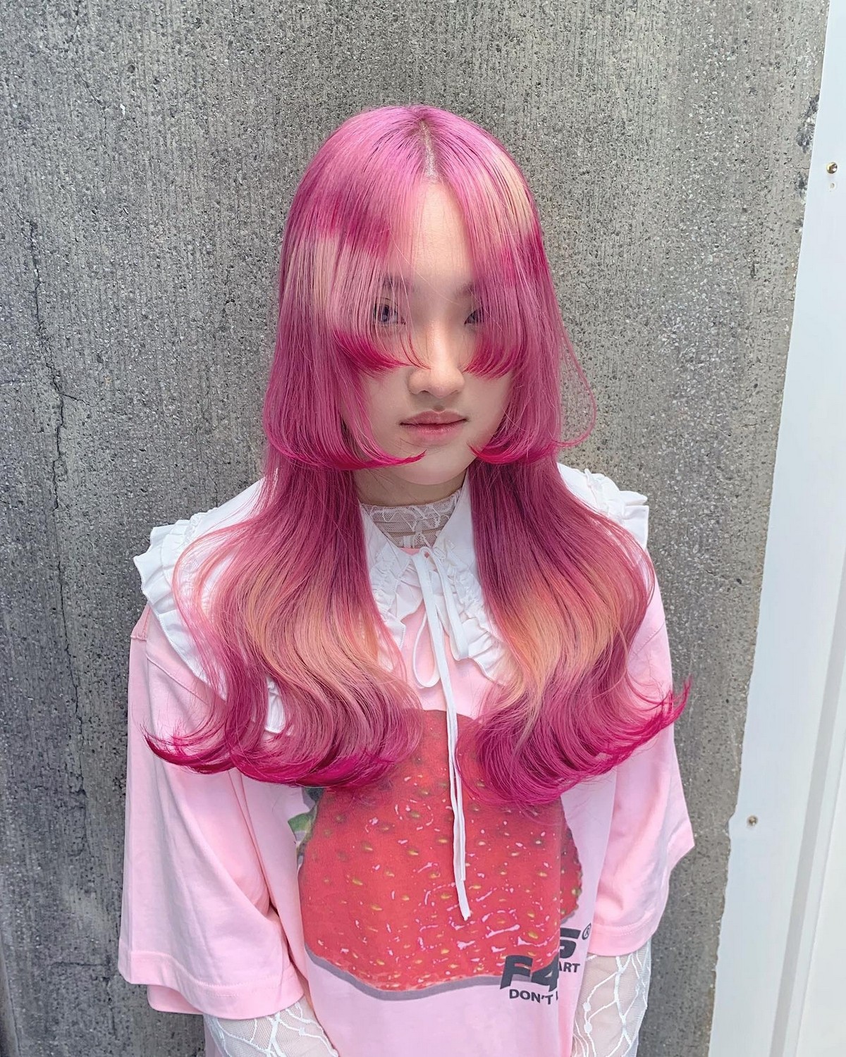 Pink Jellyfish Haircut With Parted Bangs