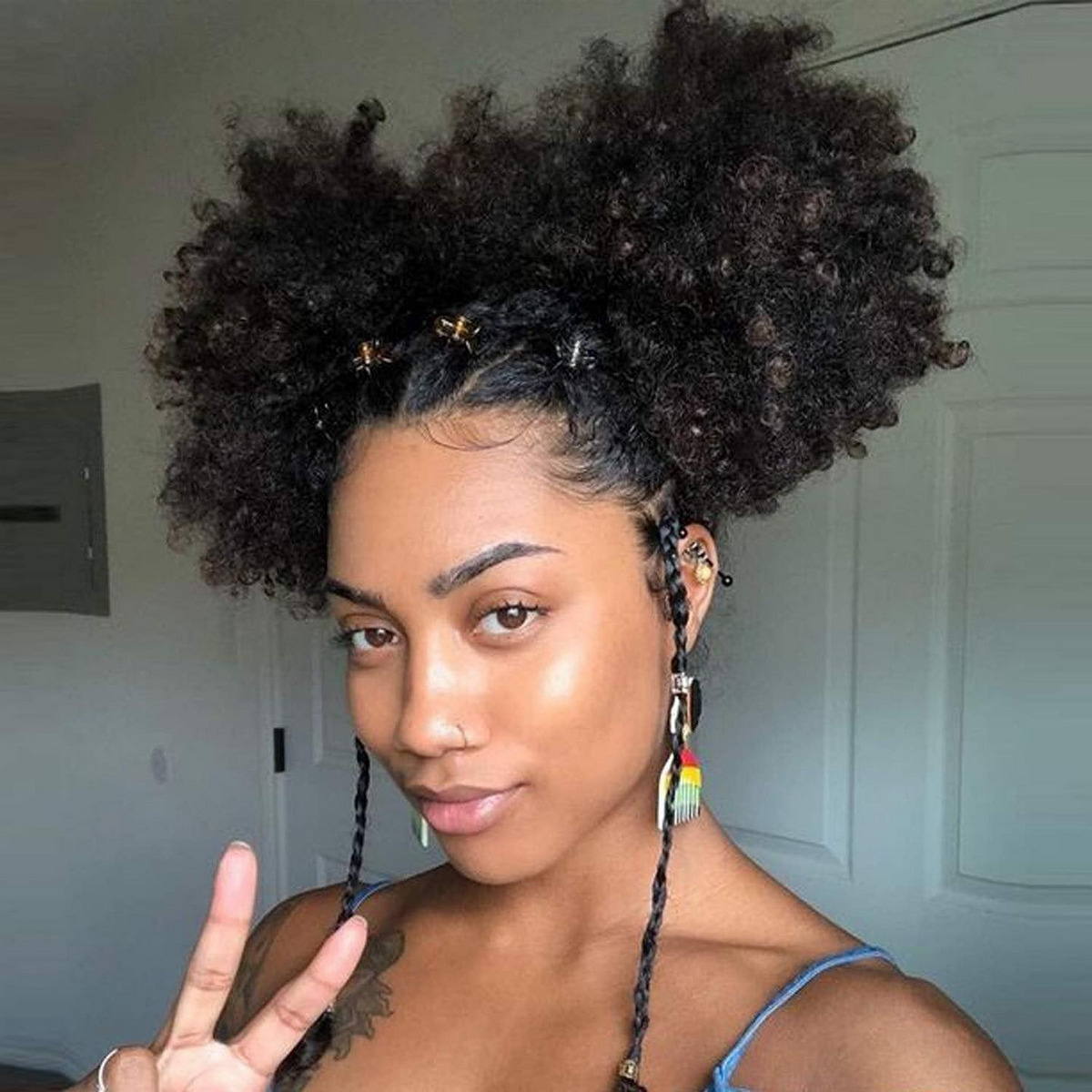 Two Afro Puff Ponytails
