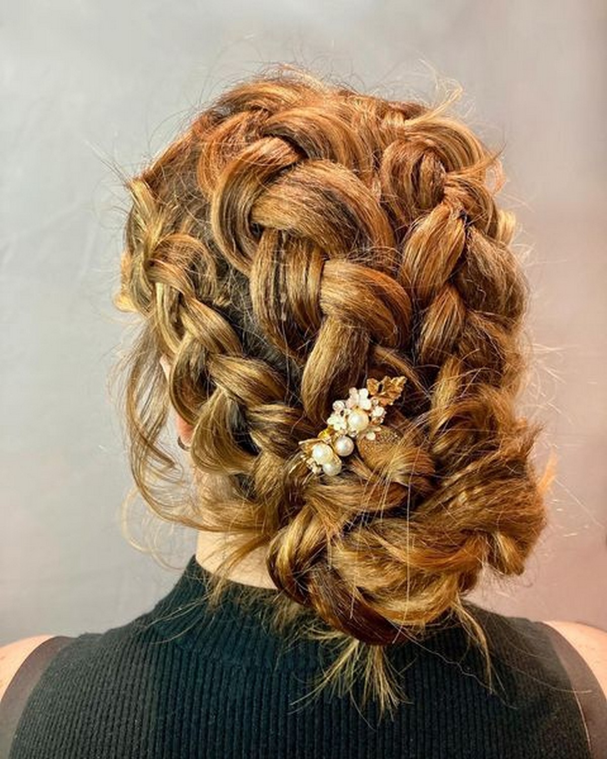 Blonde Braids On Braids Low Updo With Accessories