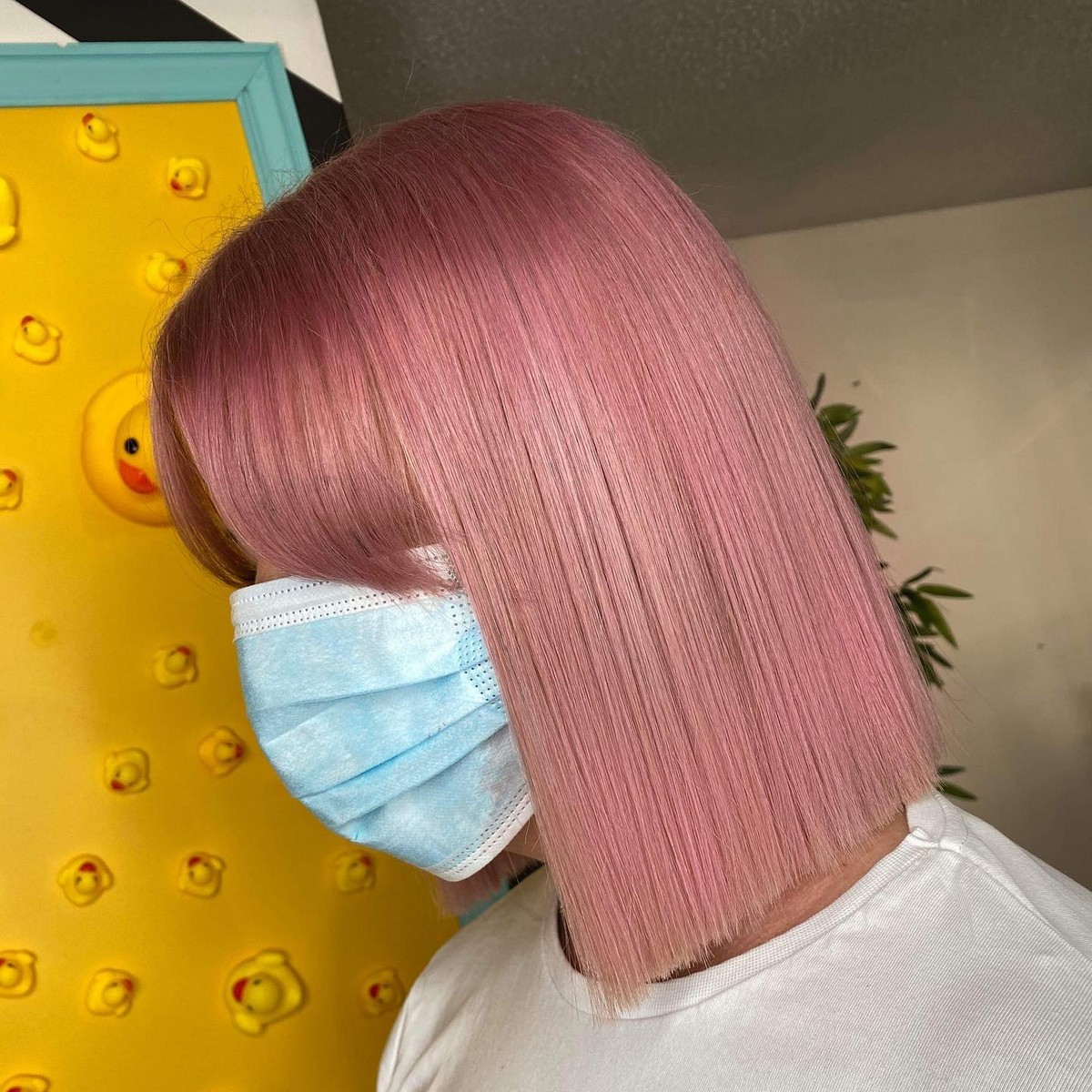 Blush Pink Straight Blunt Cut