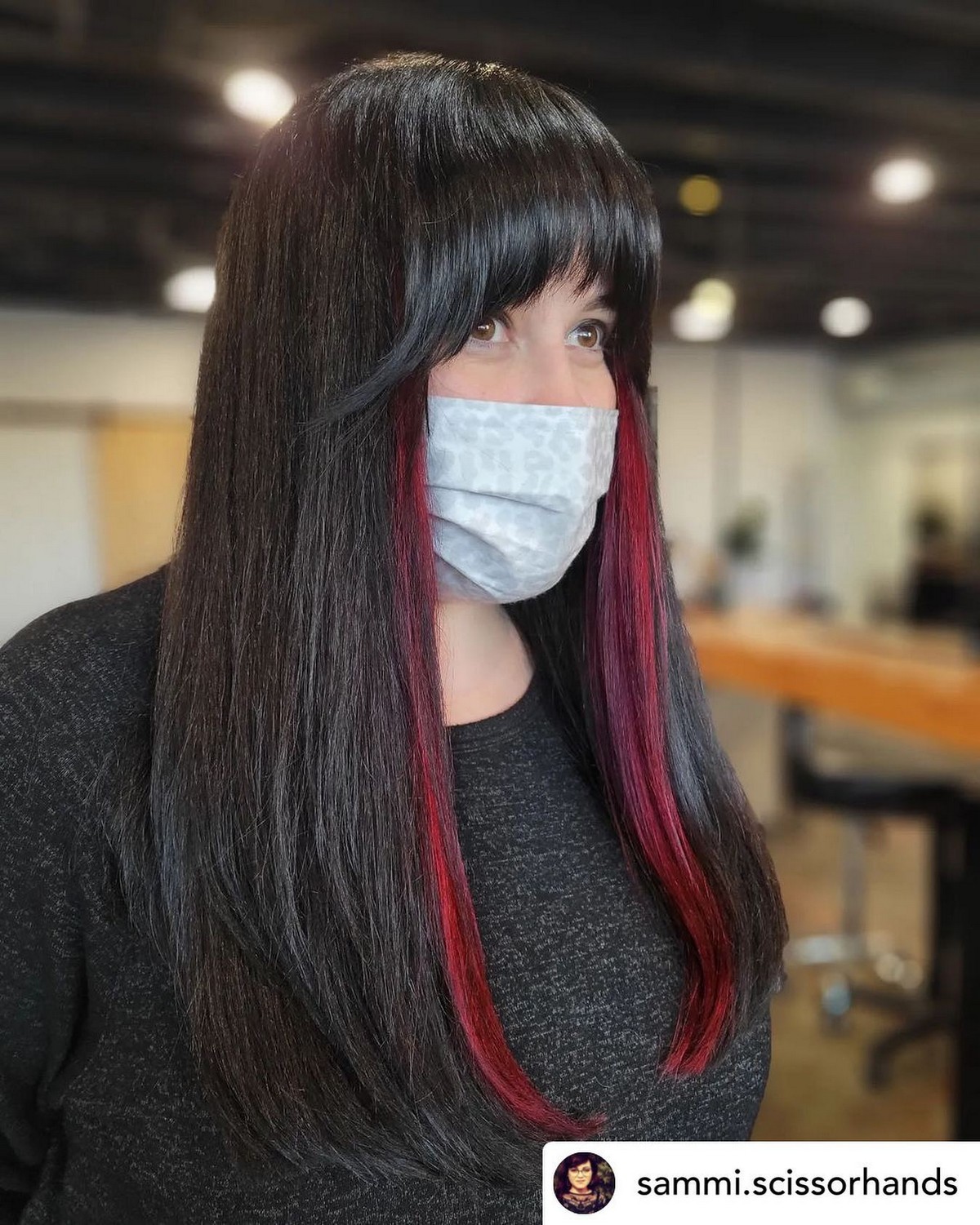 Highlight Thick Red Straight Hair With Choppy Bangs