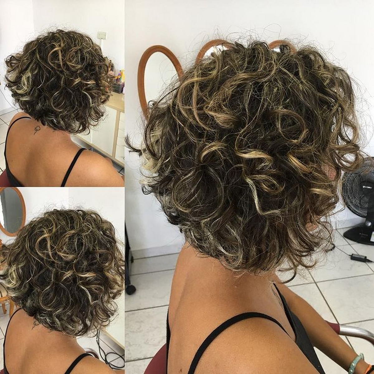 Curly Bob With Blonde Highlights