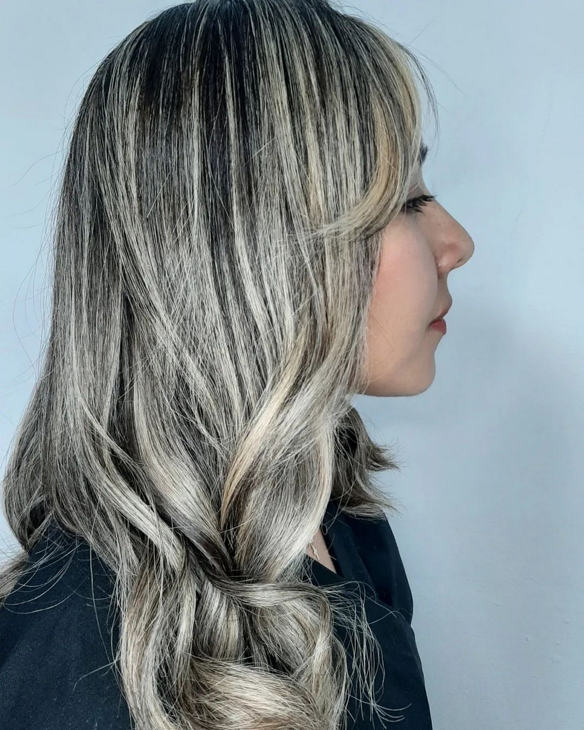 Soft Sandy Blonde Highlights On Black Hair