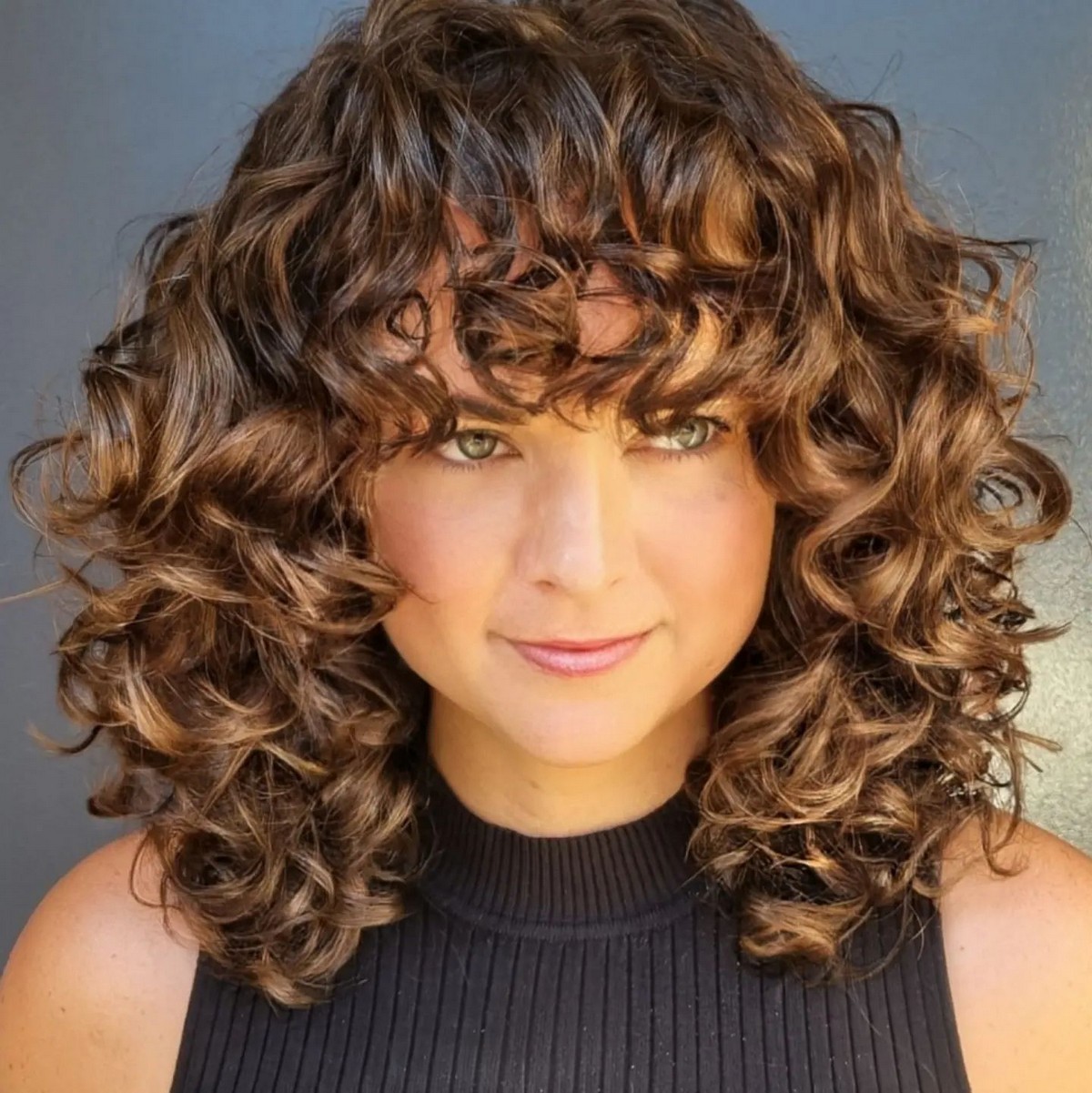 Blonde Curly Hair With Full Fringe