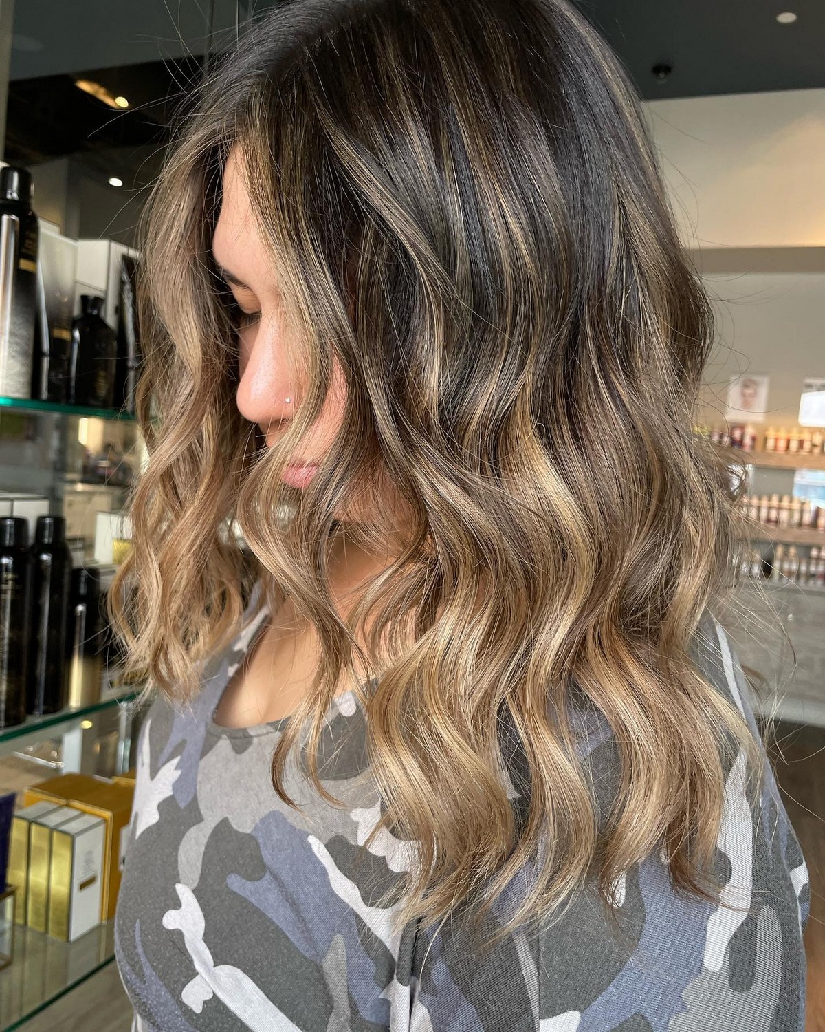 Bright Golden Blonde Highlights On Black Hair