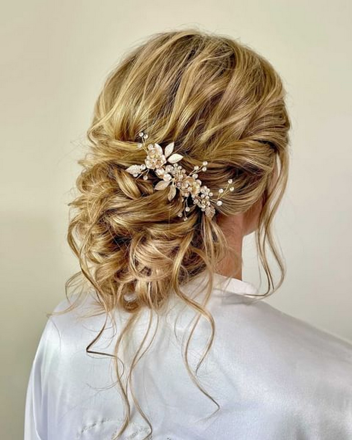 Shiny blonde, Messy Braid Medium Updo
