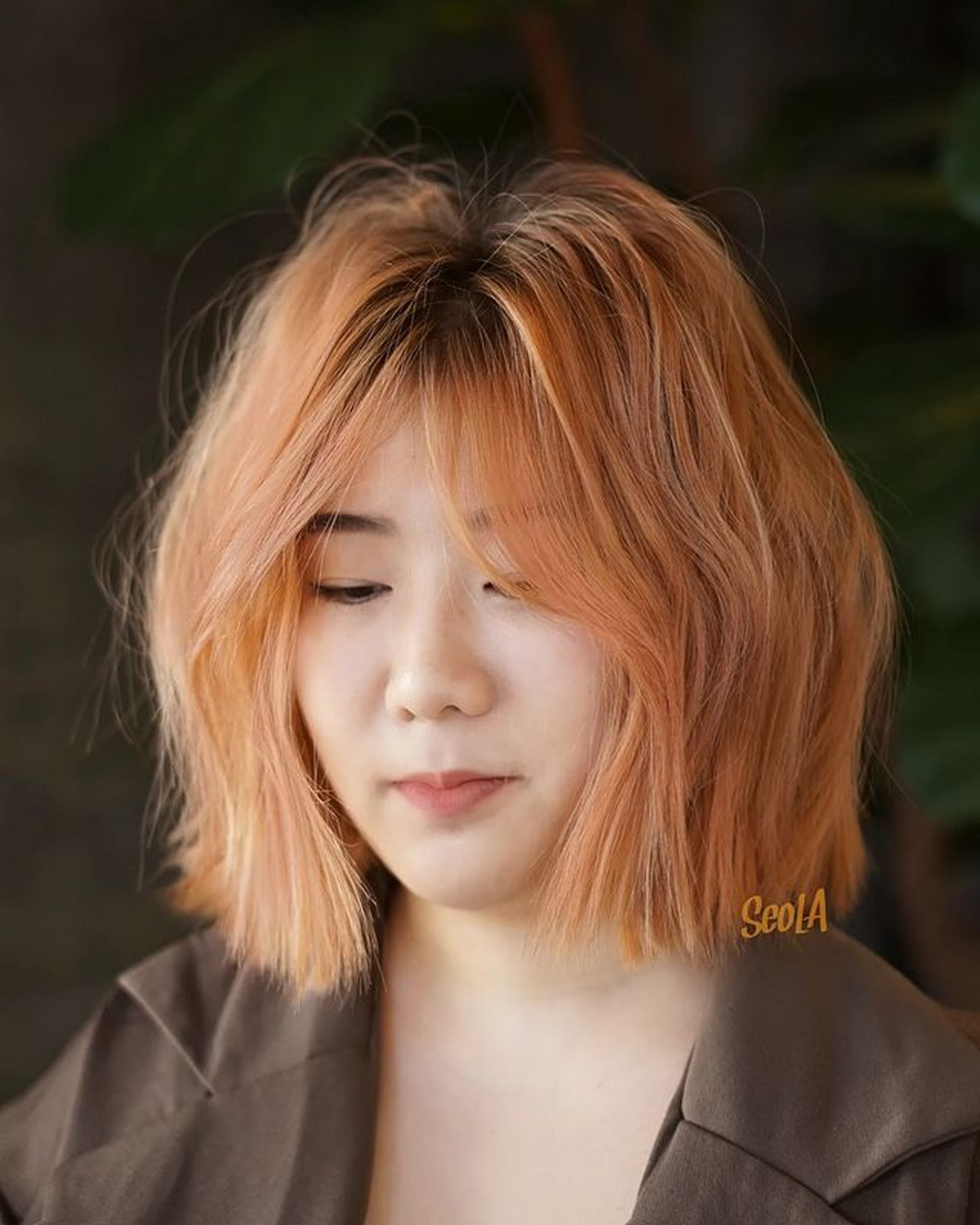 Strawberry Blonde Bob with Dark Roots