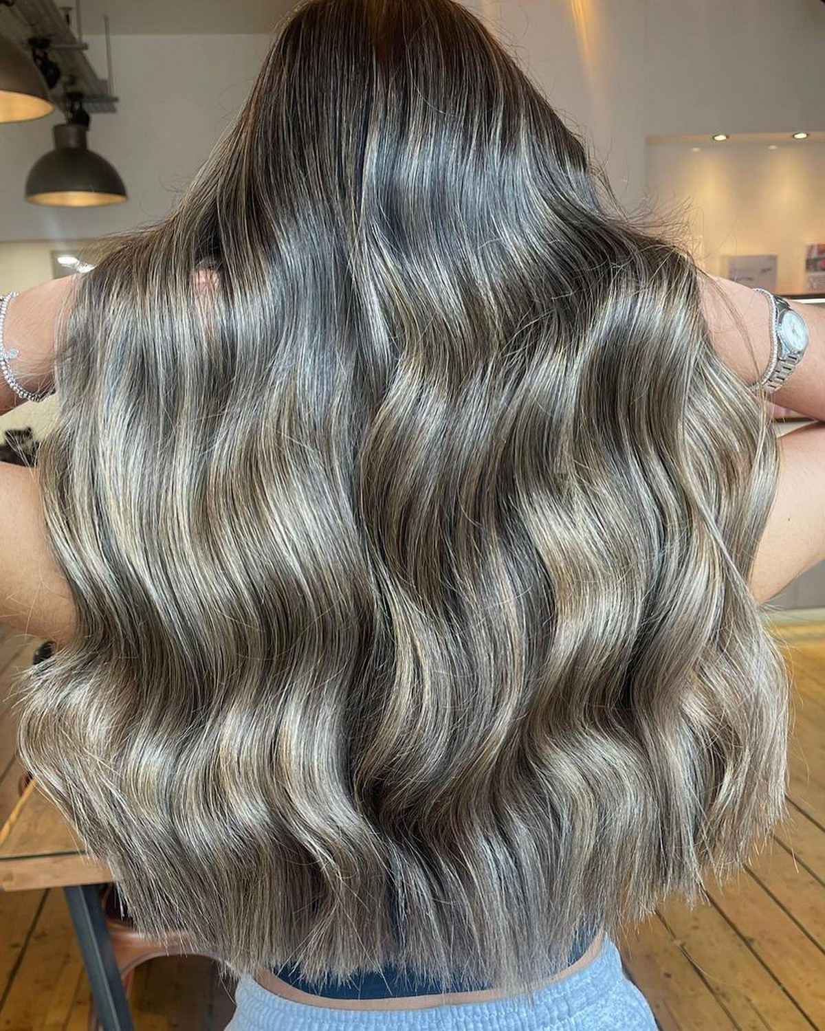 Dimensional Platinum Blonde Highlights On Black Hair