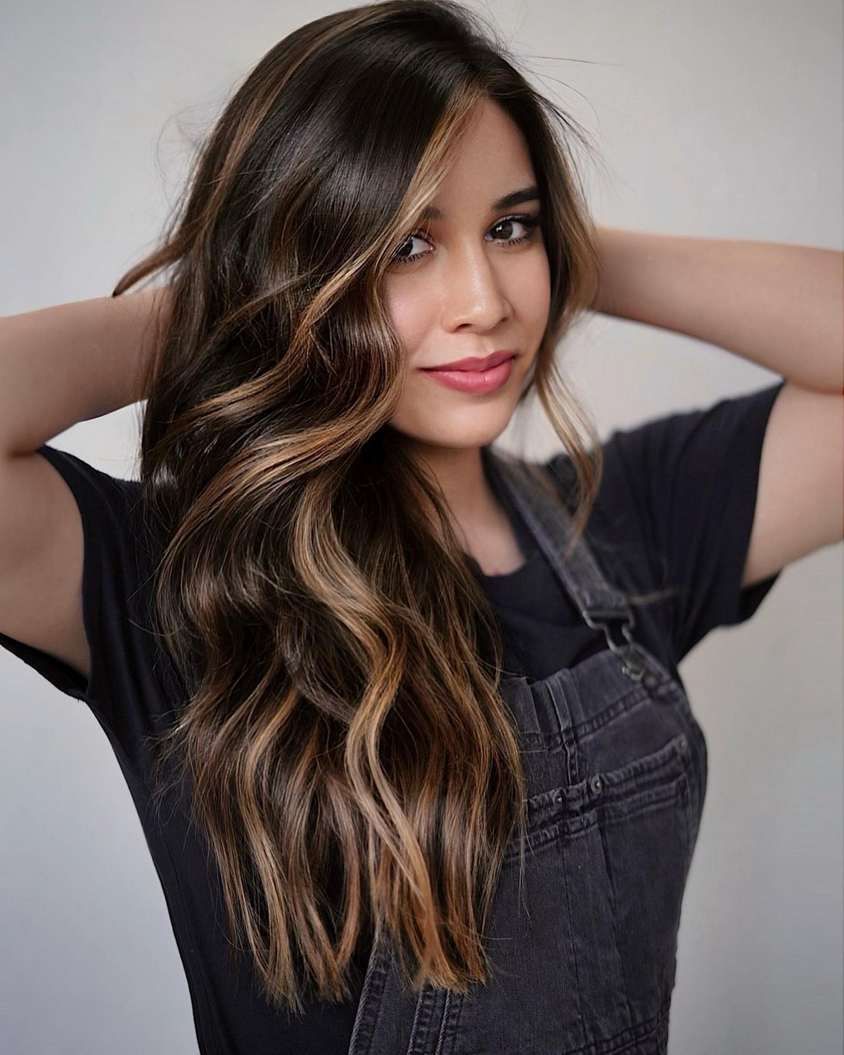 Warm Honey Caramel Blonde Highlights On Black Hair