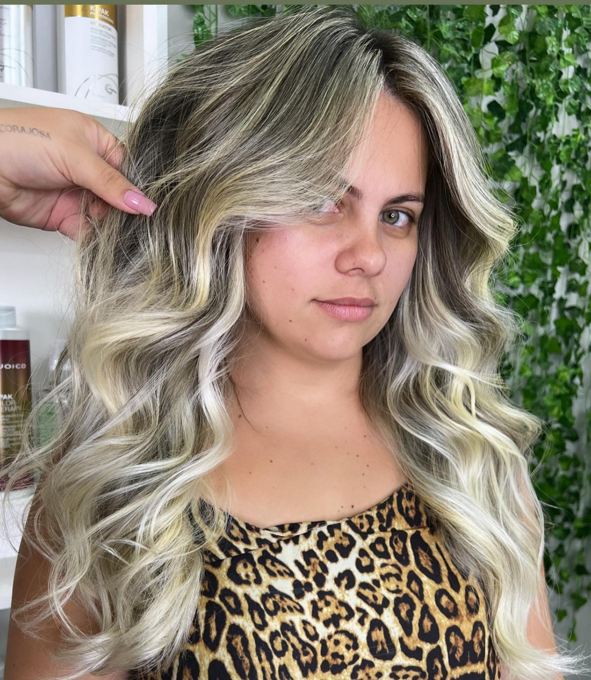 Icy Champagne Blonde Highlights On Black Hair