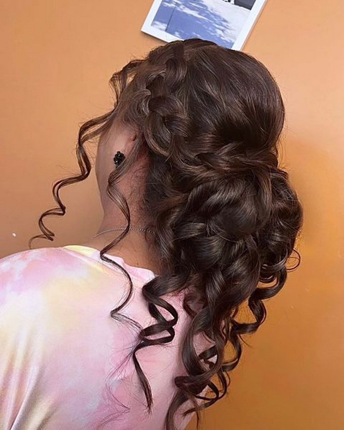 Braid Low Bun Updo With Curly Textured
