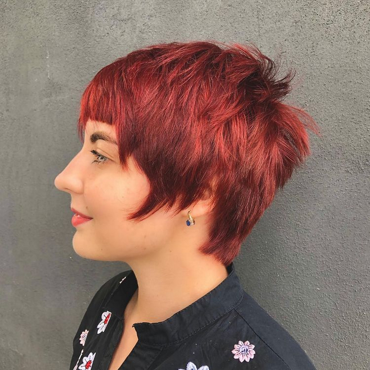 Fiery Red Short Hair With Bangs