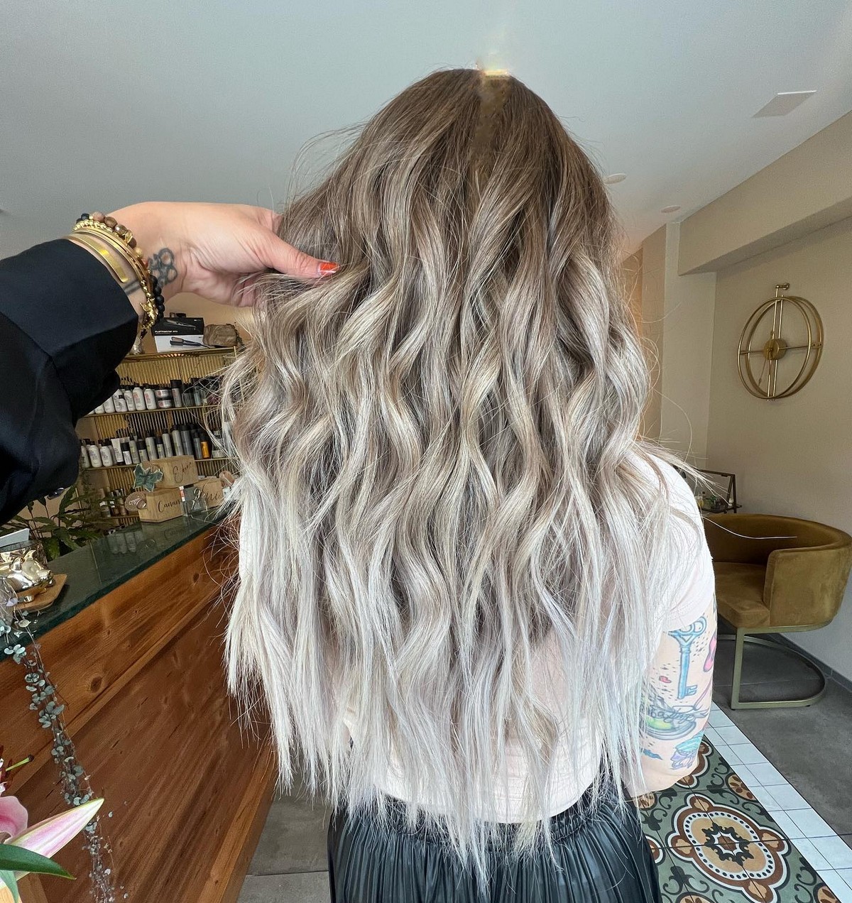 Subtle Ash Brown To Icy Platinum Blonde Ombre On Black Hair