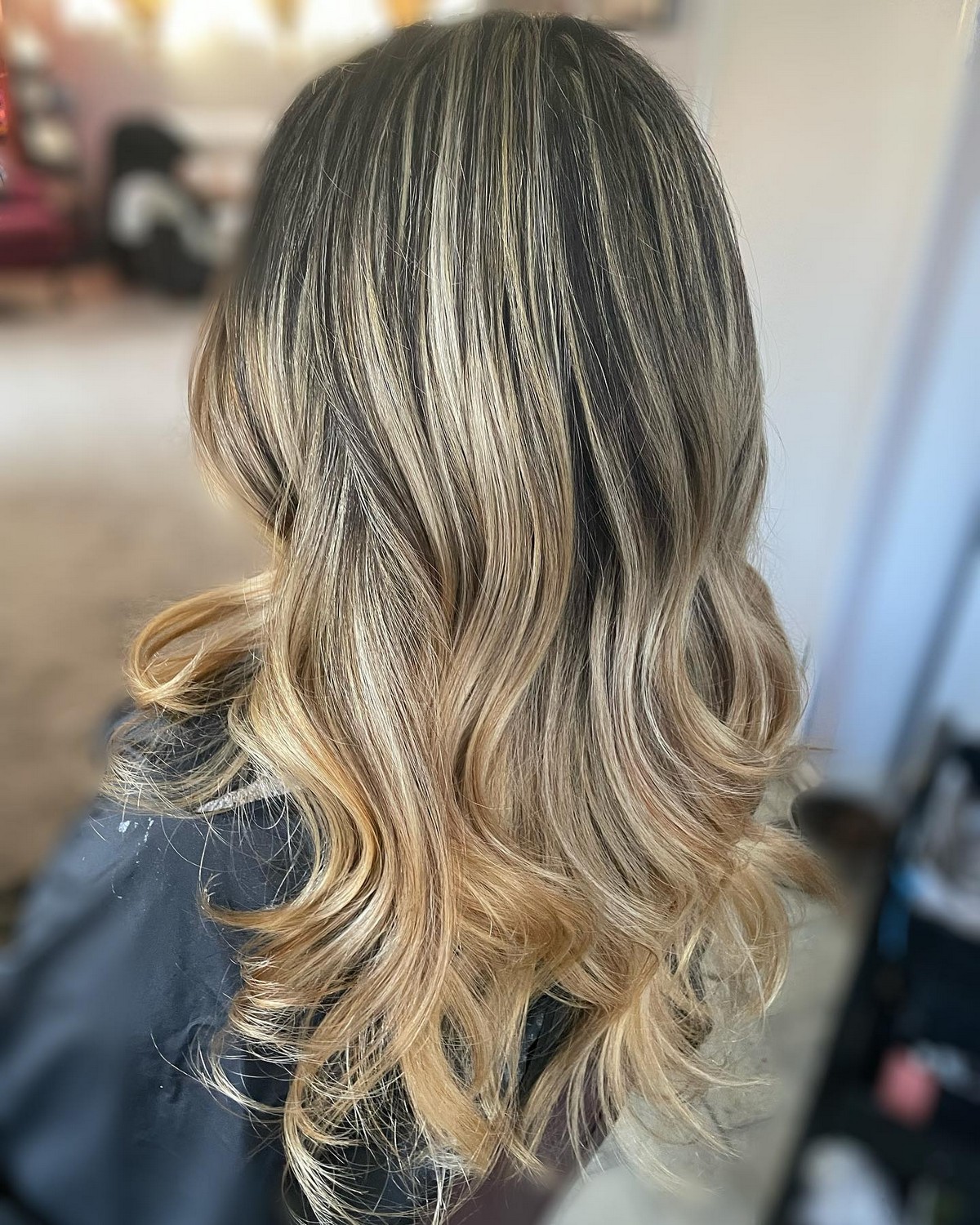Bright Golden Blonde Balayage On Black Hair