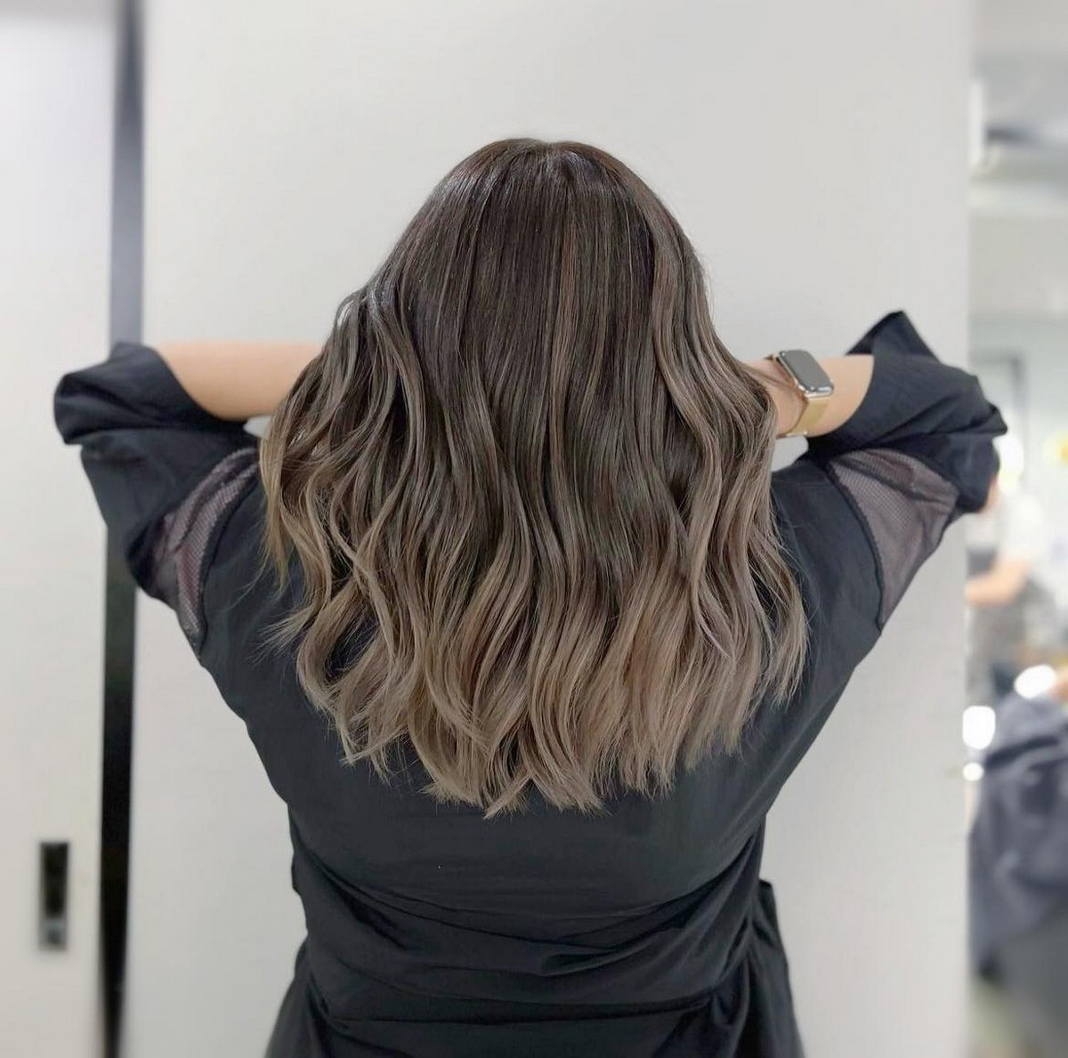Dark Brown Hair With Soft Ash Brown Balayage Highlights