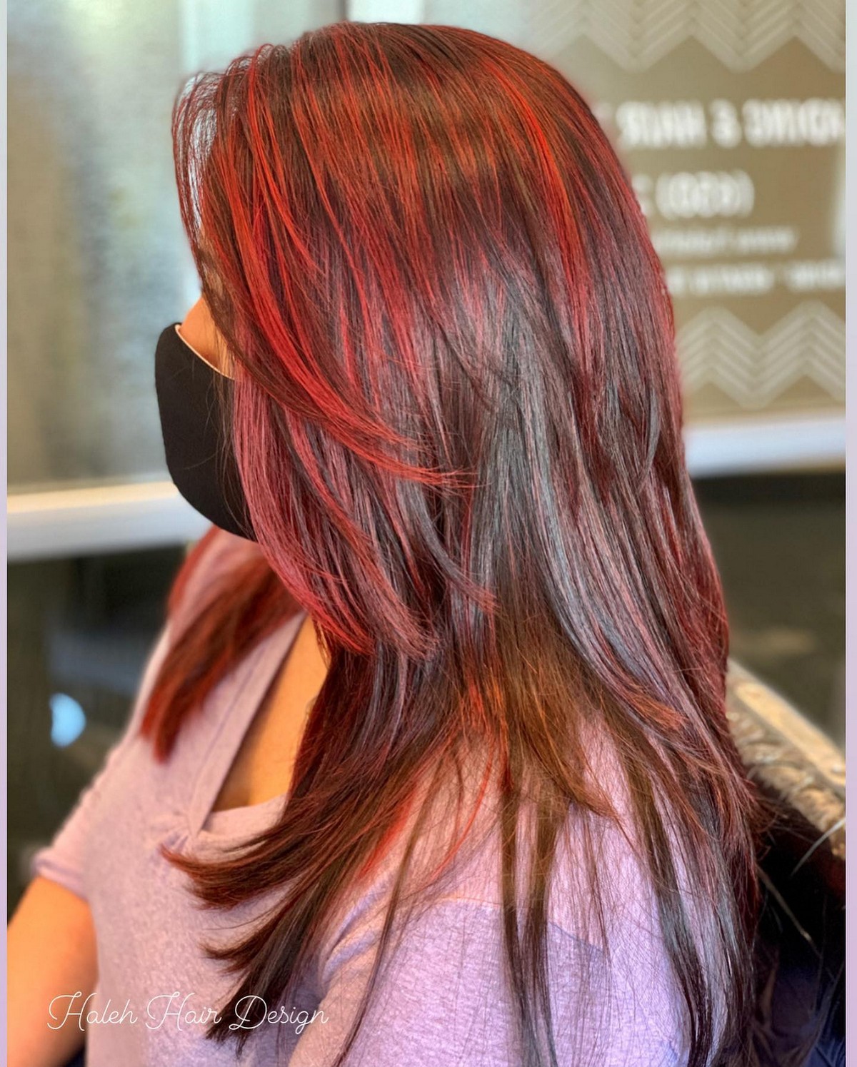 Dark Brown Hair With Fiery Red Balayage Highlights