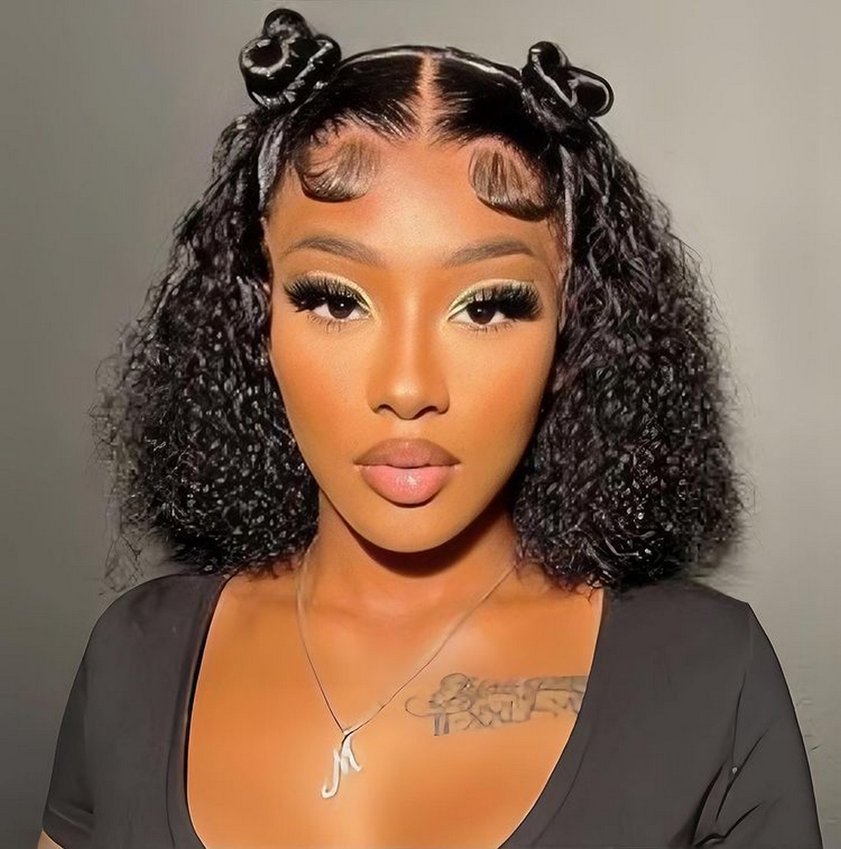 Curly Bob With Half-Up Space Buns