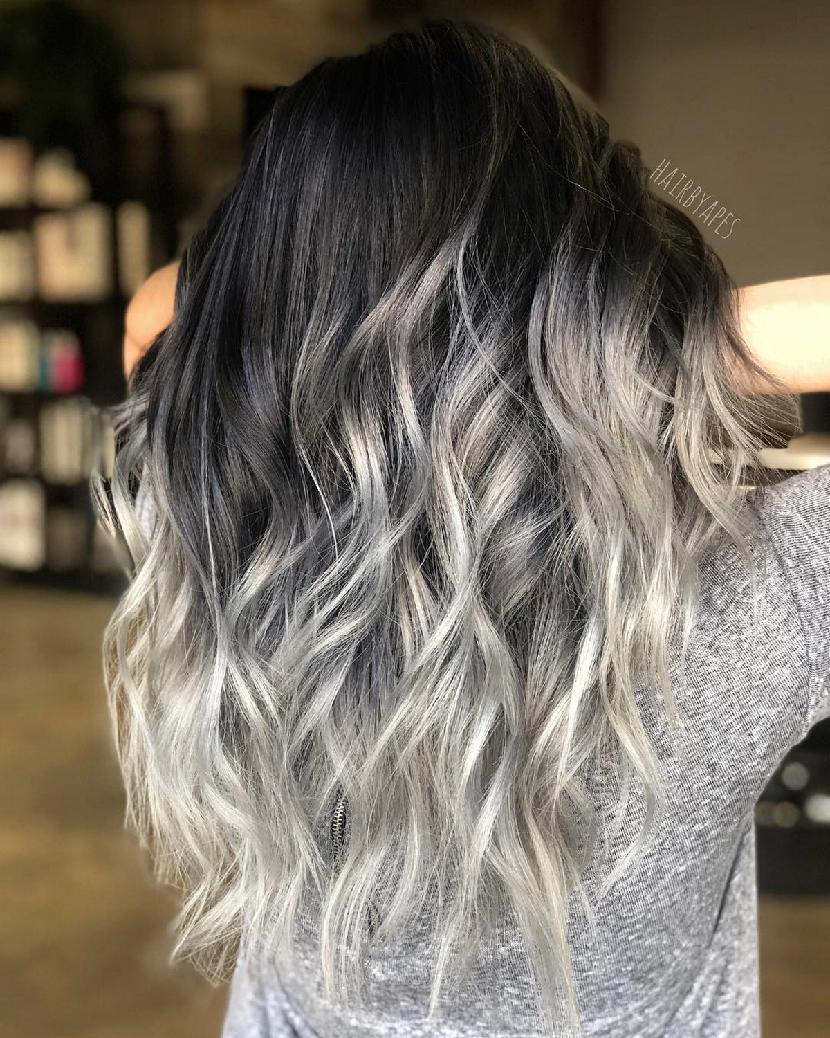 Long Layered Brunette Hair with Silver Ends