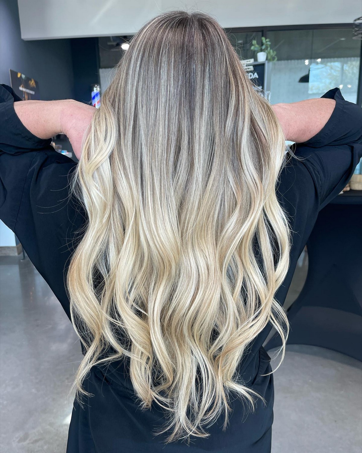 Soft Buttery Blonde Highlights On Black Hair