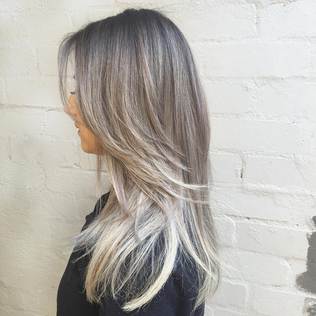 Silver Brown Balayage with White Ends