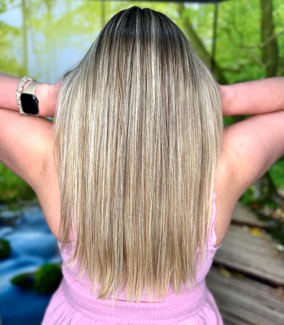 Honey Wheat Blonde Balayage On Black Hair