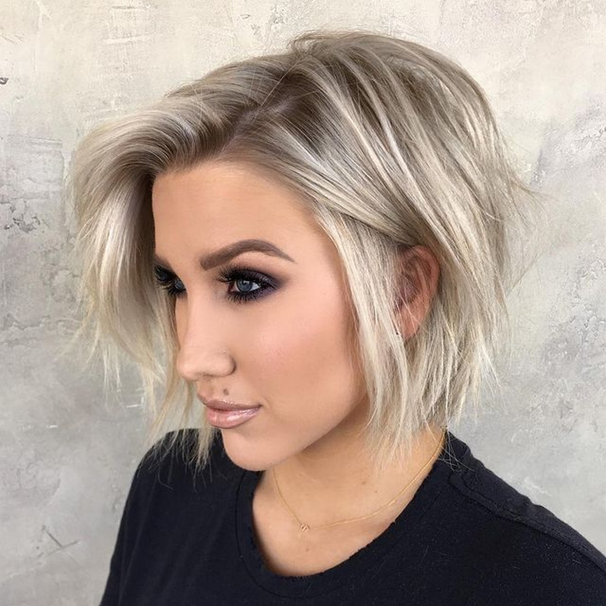 Razored Combover Bob With Dark Roots
