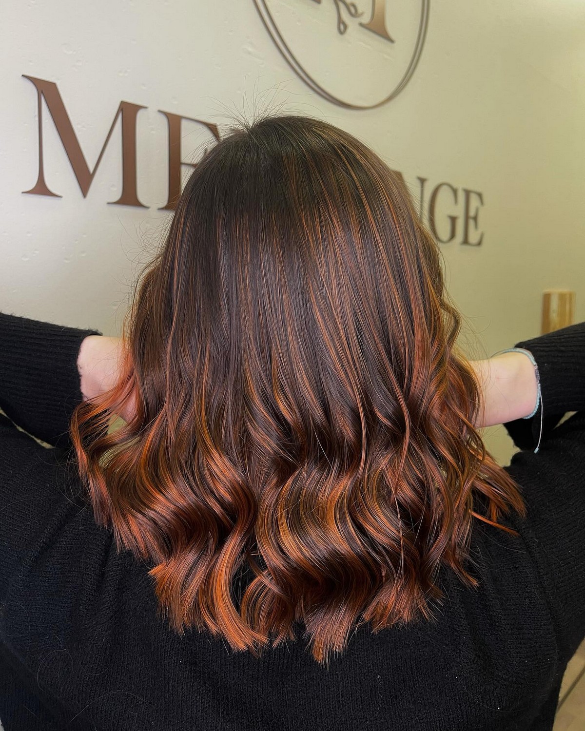 Dark Brown Hair With Copper Balayage Highlights