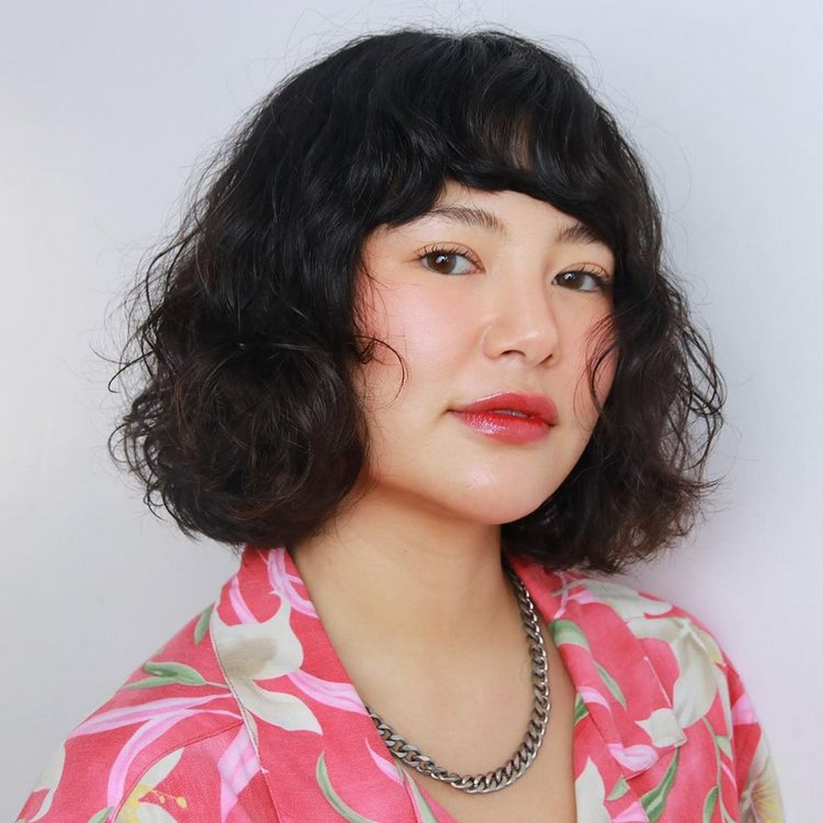 Curly Bob With Bangs