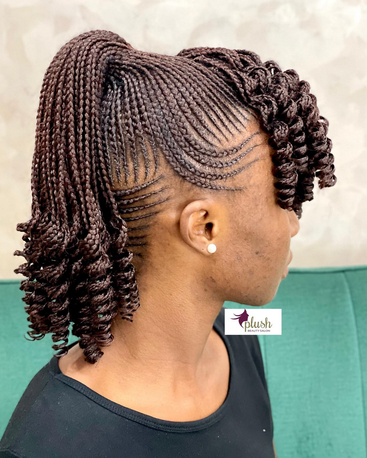 Ponytail Cornrow Curly Braids With Curly Bangs