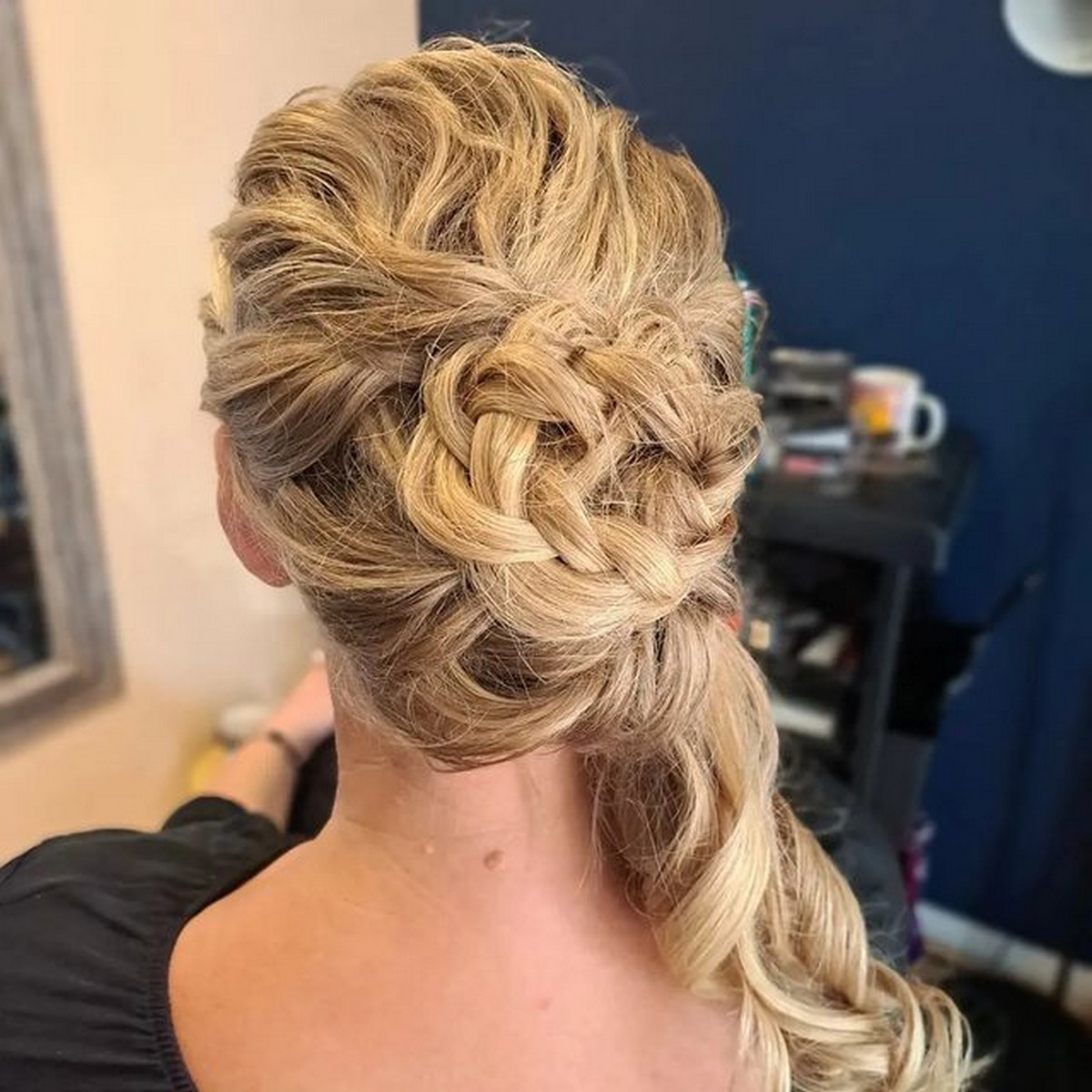 Blonde Braid Updo Curl Ponytail
