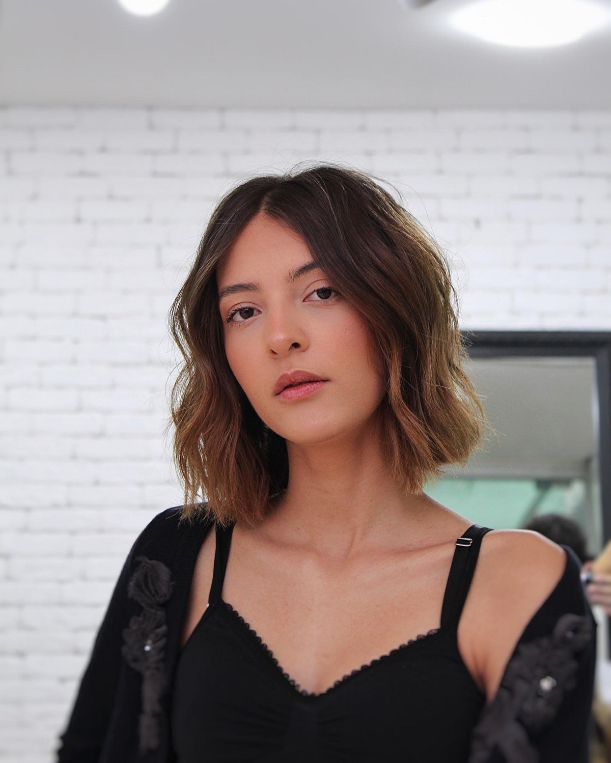 Dark Brown Wavy Bob Blunt Cut Hair