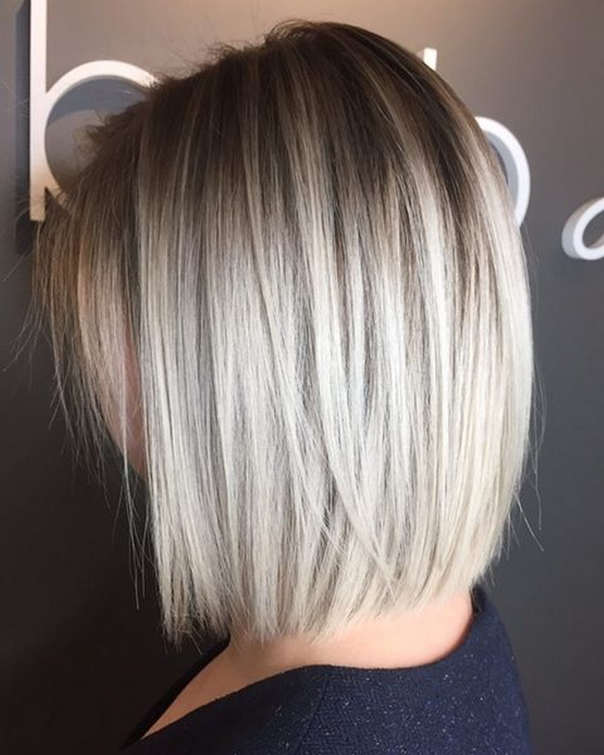 Straight Silver Bob With Root Fade