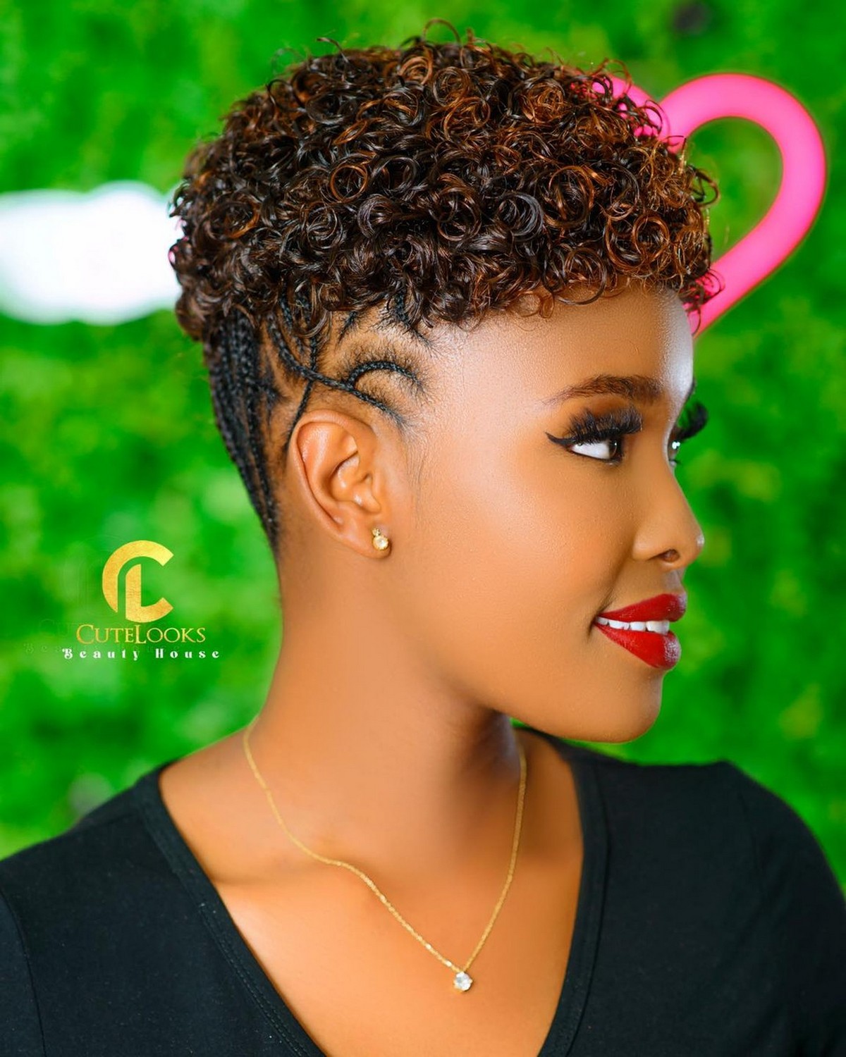 Curly Black Hair Updo with Cornrows