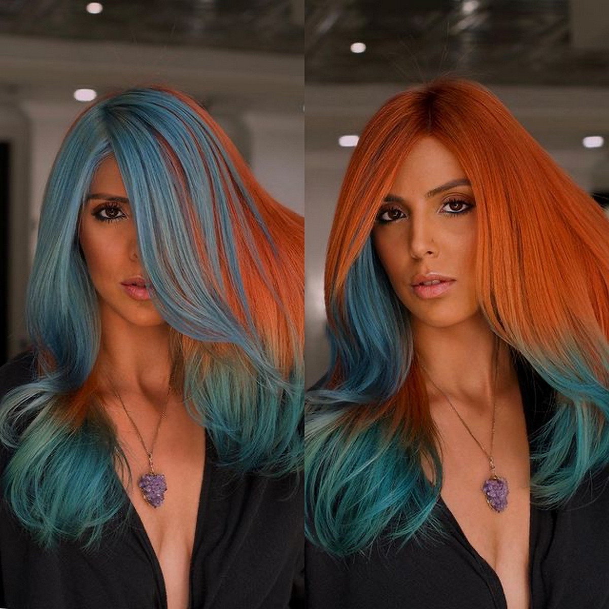 Blue Flame Hair Color For Medium-Length Hair
