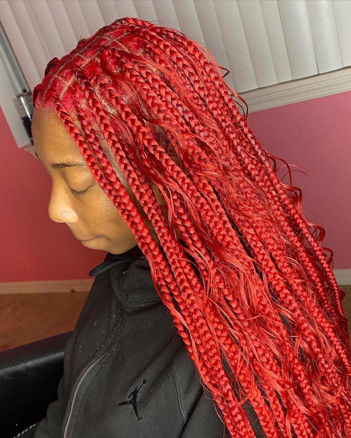 Red Knotless Braids