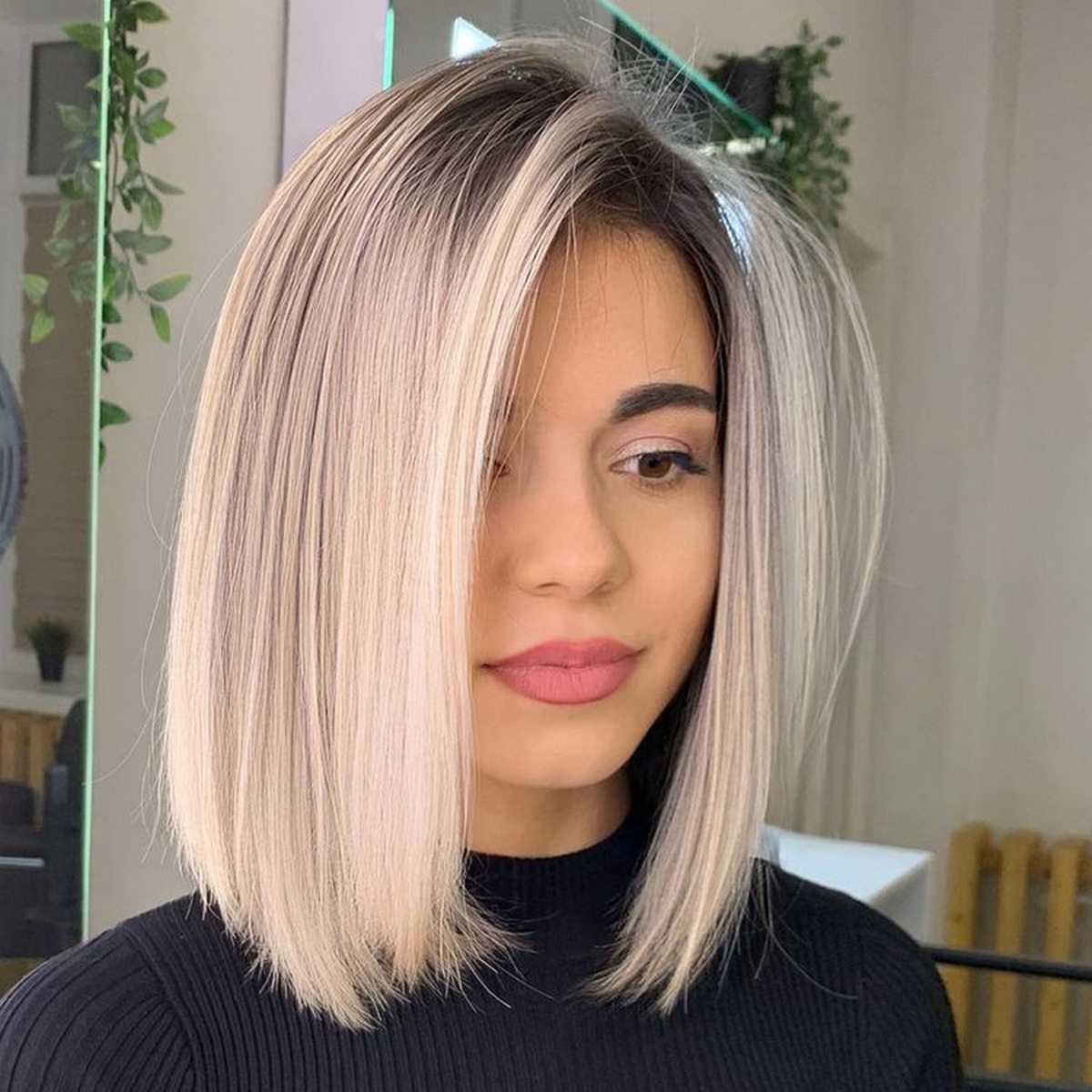 Blonde Lob With Dark Roots