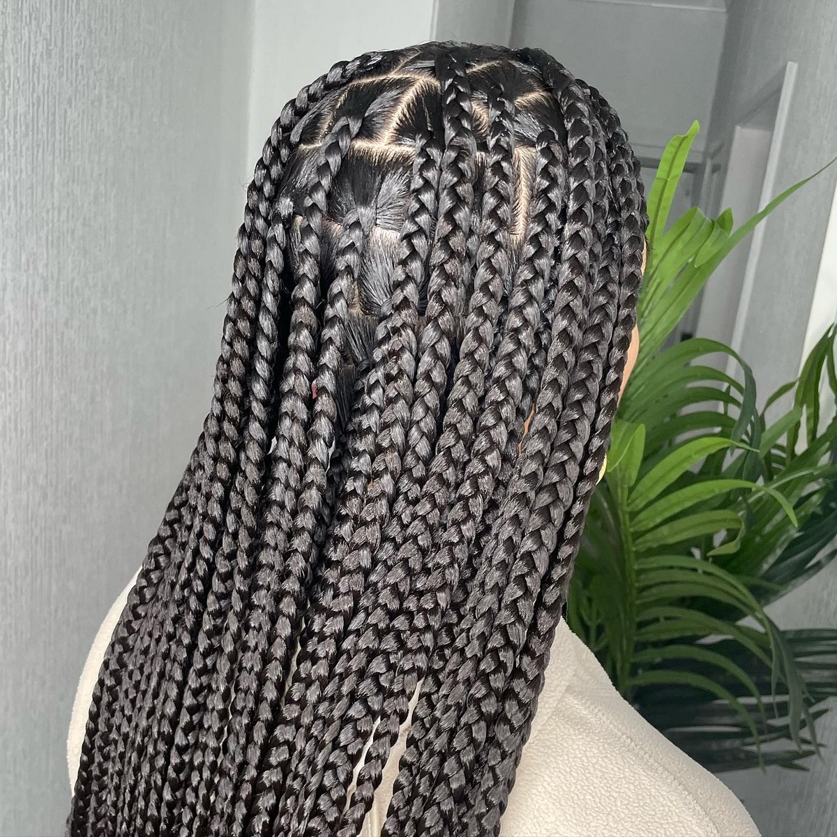 Medium-sized Knotless Braids With Sleek Hair